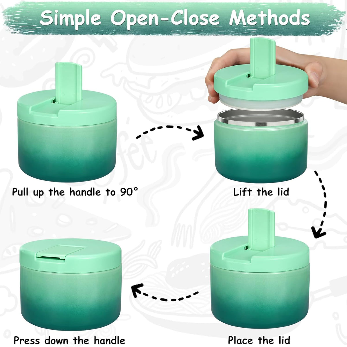 12oz Insulated Vacuum Food Jar with Buckle Lid Wide Mouth Soup Thermo for Hot Food Kids Leakproof Stainless Steel Lunch Container (Gradient Green, 12OZ)