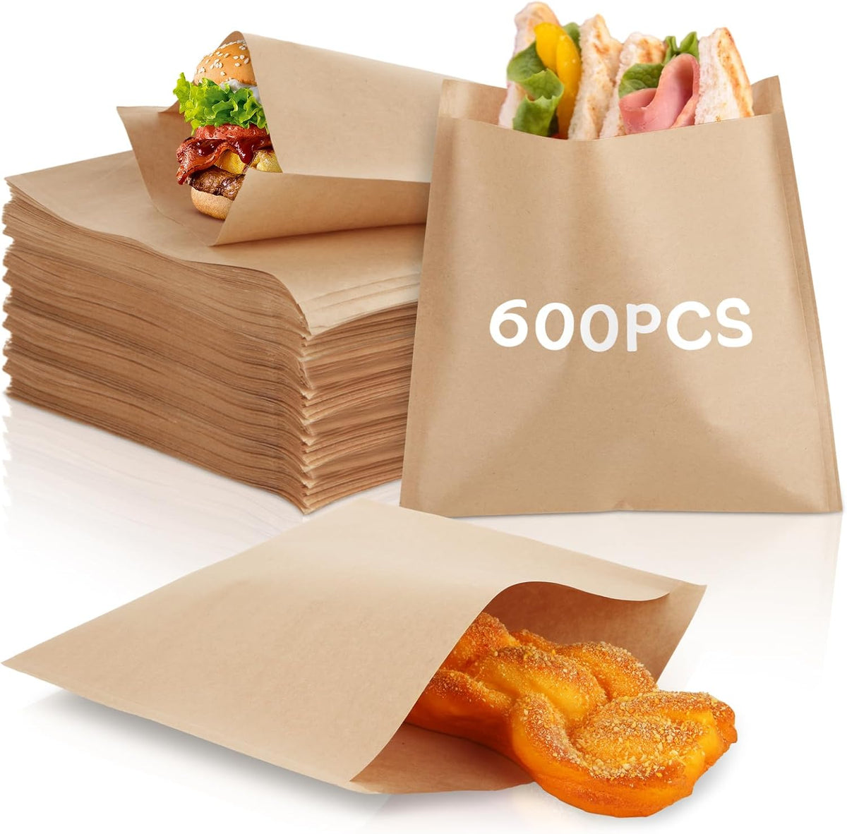 600 Pack Paper Sandwich Bags, 8x8 inch Wax Paper Bags, Greaseproof Bags Paper Cookie Bag Bakery Wax Bag for Food, Sandwich, Snacks, Cookie, Candies and More