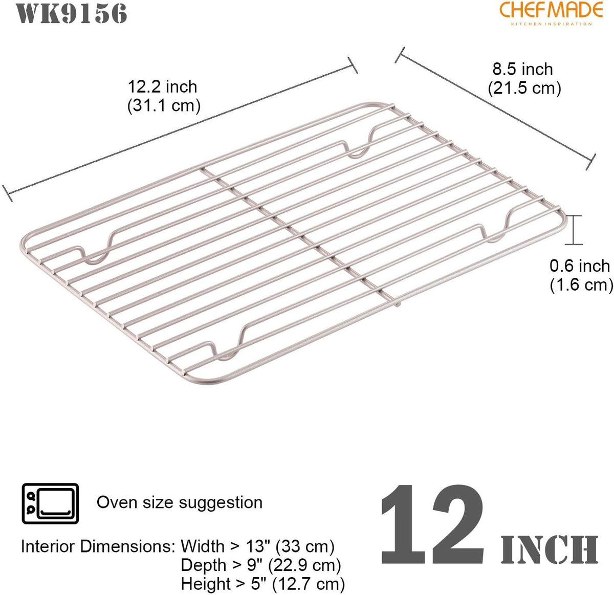 CHEFMADE Baking and Cooling Rack, 12.2-Inch Non-Stick Rectangle Wire Rack for Oven Baking (Champagne Gold)