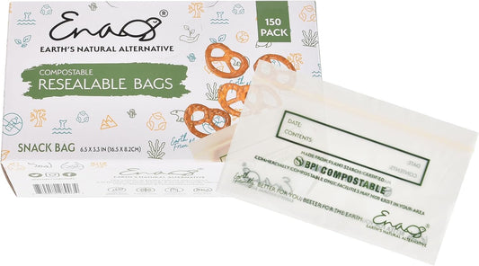 100% Compostable Food Storage Bags [Snack 300 Pack] Eco-Friendly Freezer Bags, Resealable Bags, Heavy-Duty, Reusable, Off-White by Earth's Natural Alternative