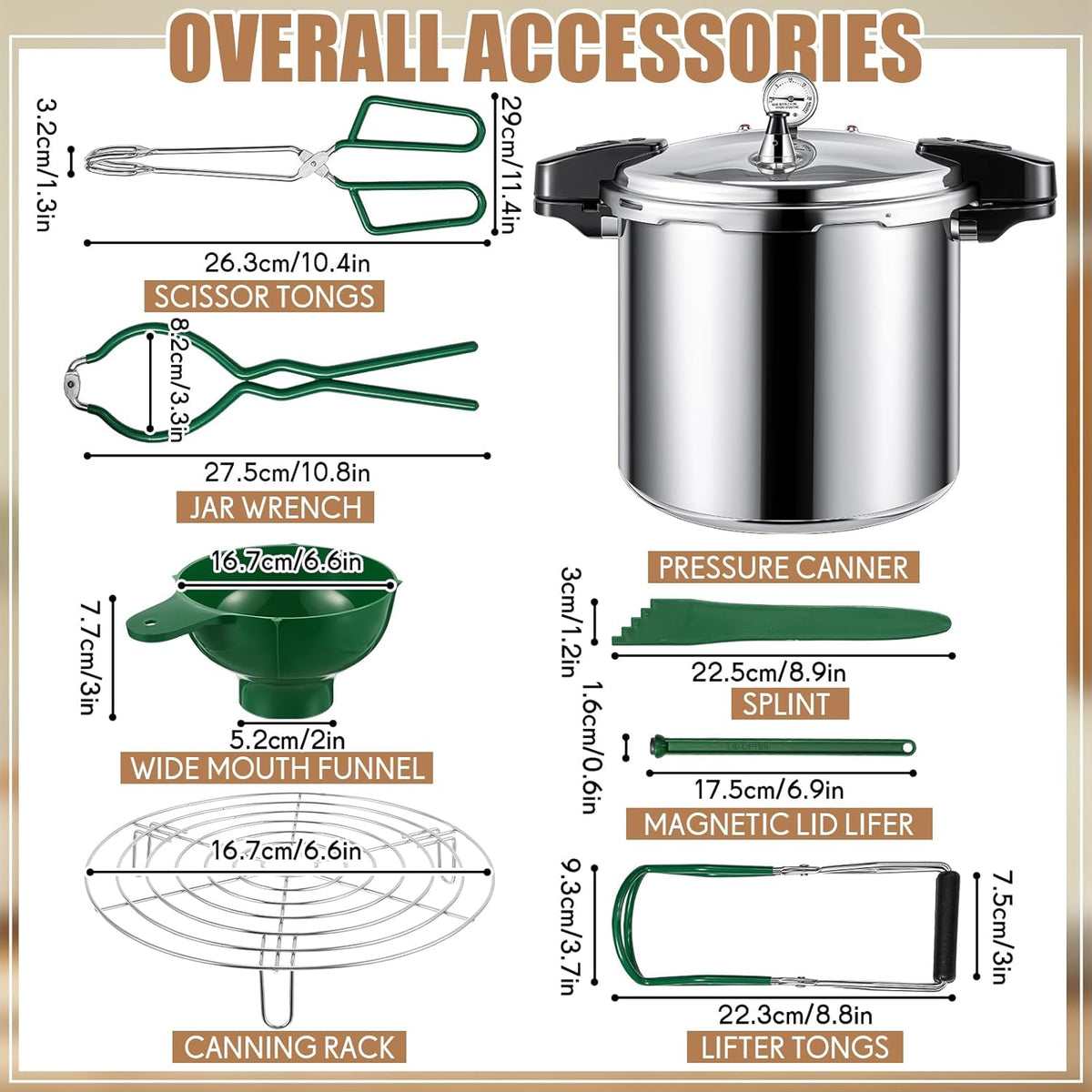 24qt Pressure Cooker with 6 Mason Jars, 6 Canning Supplies with Pressure Panner Stainless Steel Steam Rack Gauge for Canning, Silver