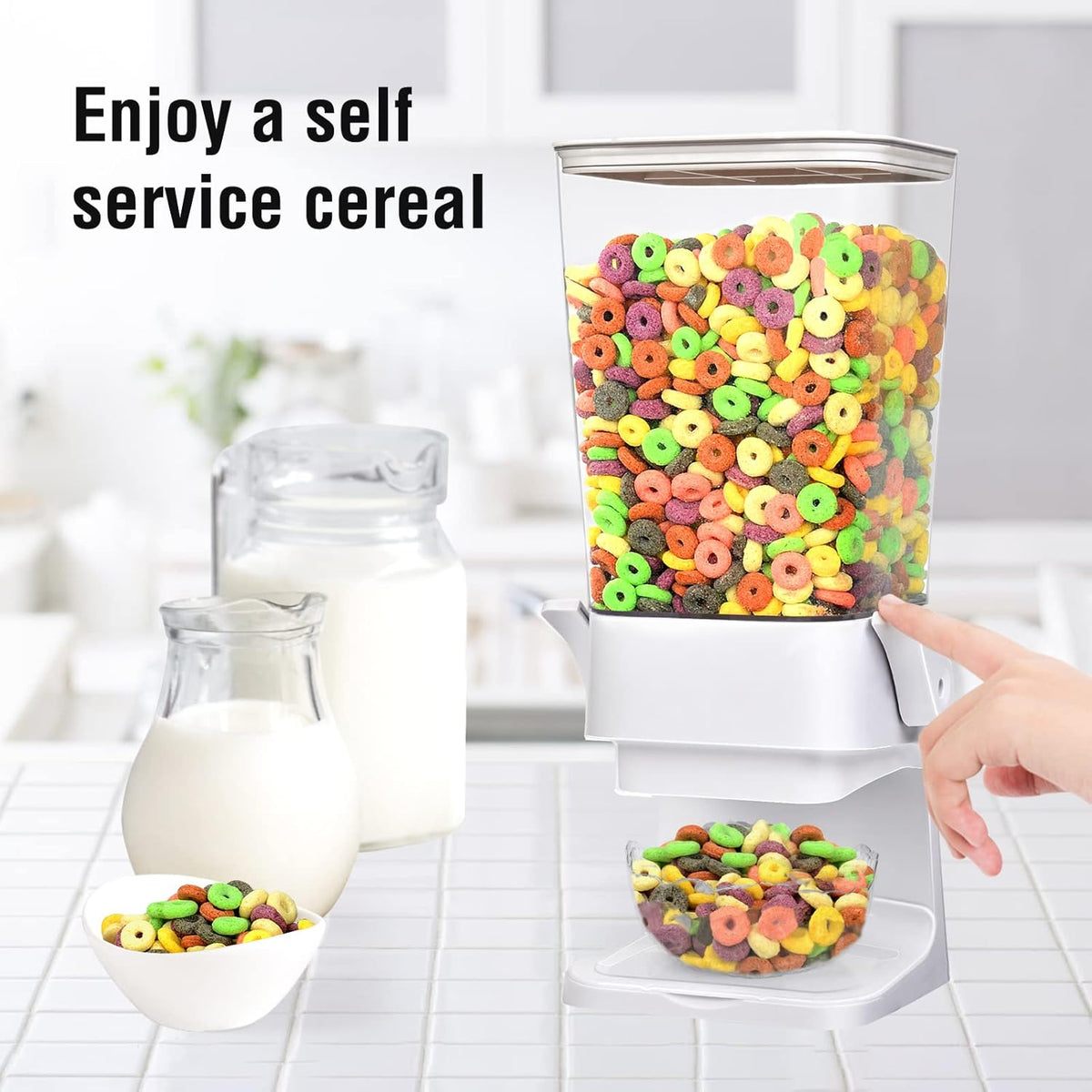 Cereal Dispenser Countertop Large Cereal Containers Storage Dispenser For Pantry Dry Food Dispenser Countertop Candy Dispenser Machine Rice Dispenser For Snack,Nuts, Granola(White,1PC)