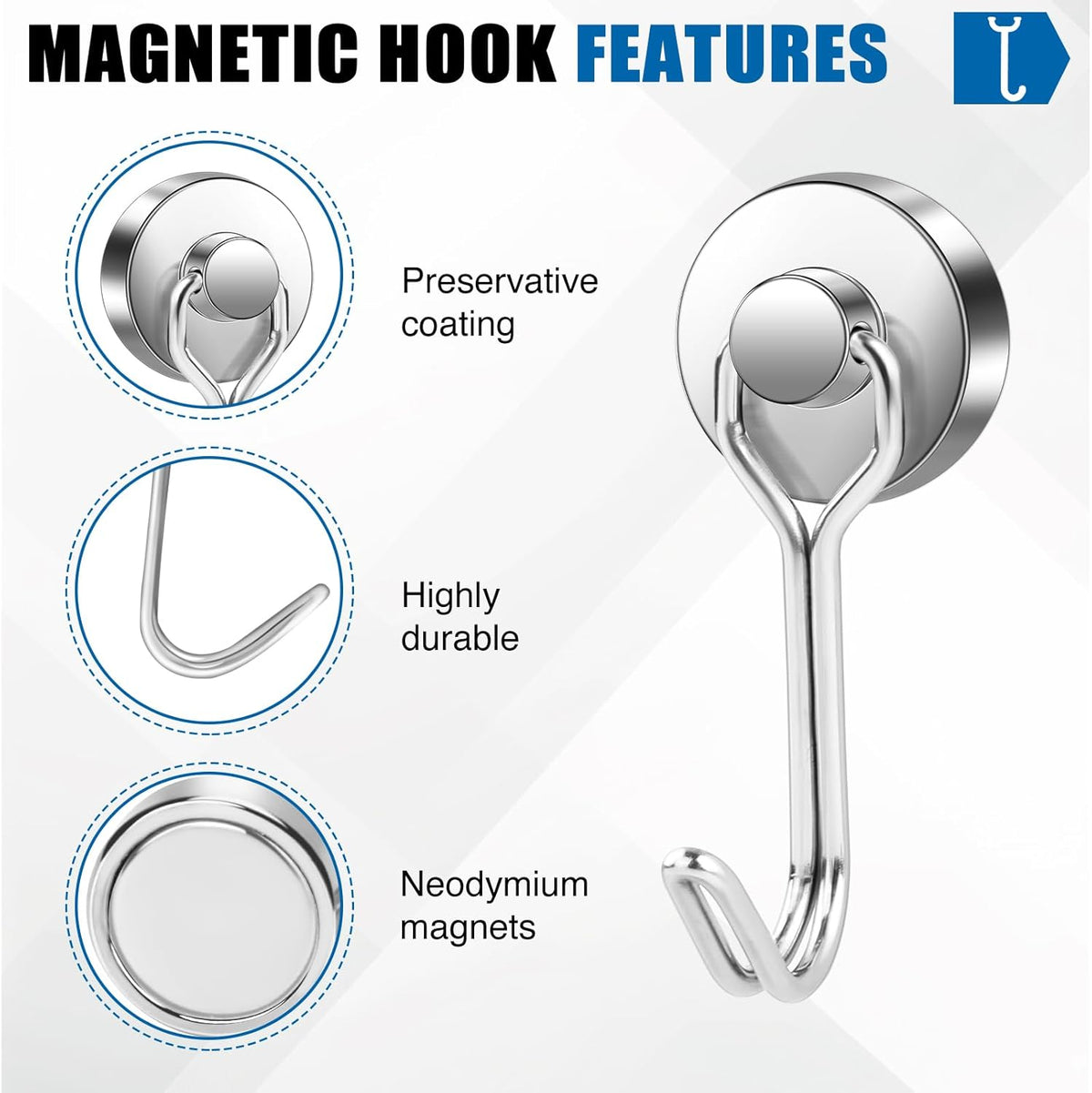 LOVIMAG Hooks, 40lbs+ Magnetic Magnet Hook 2025 Cruise Cabin Ship Essentials Heavy Duty Strong Refrigerator Fridge Hanging for Classroom Beach Vacation Kitchen Grills Home Mug Hanger (20 Pack), Silver