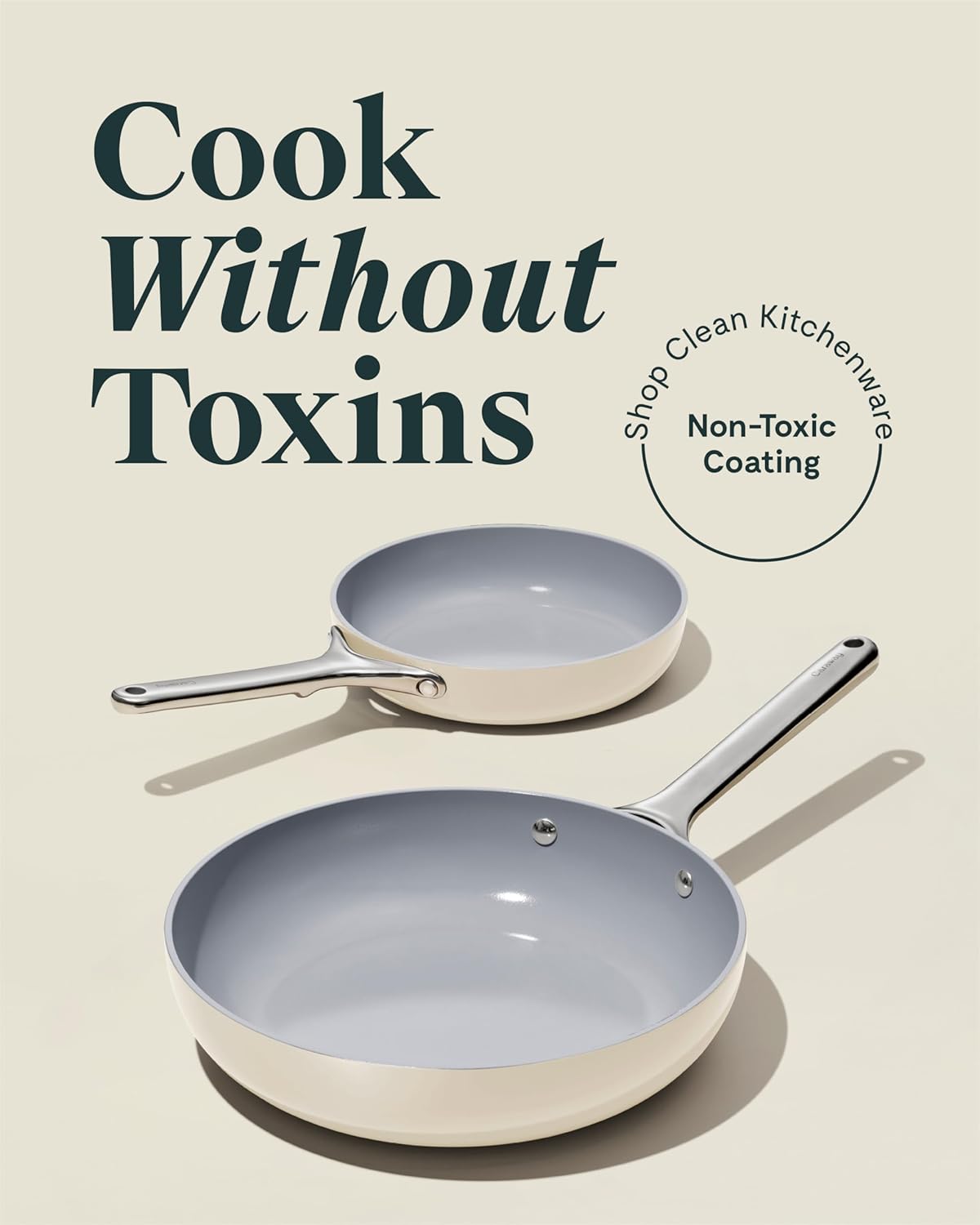 Caraway Fry Pan Duo - Nonstick Ceramic Frying Pan (8" & 10.5”) - Non Toxic, PTFE & PFOA Free - Oven Safe & Compatible with All Stovetops (Gas, Electric & Induction) - White