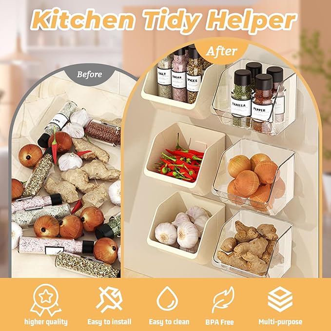 3 Pack Wall Mounted Storage Organizer Bins, Floating Shelves Fridge Organizer Storage Bins, Stackable Organizer Basket for Wall, Refrigerator, Kitchen, Bathroom, Countertops, Pantry (Clear)