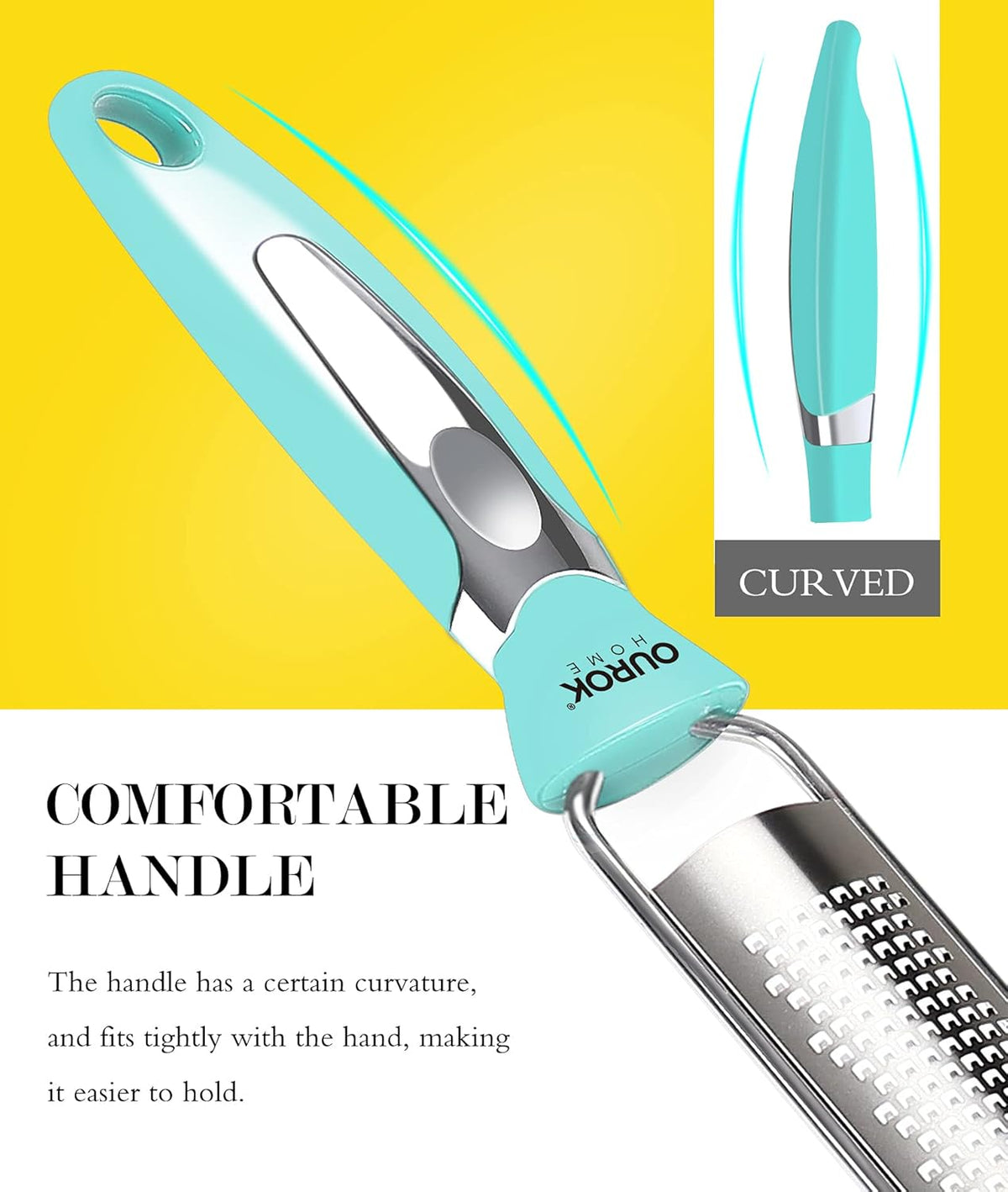 Ourokhome Kitchen Lemon Zester, Stainless Steel Hand Held Parmesan Cheese Grater for Ginger, Chocolate, Coconut, Lime, Nutmeg, Citrus, Fruit, Vegetable with Cleaning Brush, Dishwasher safe, Blue