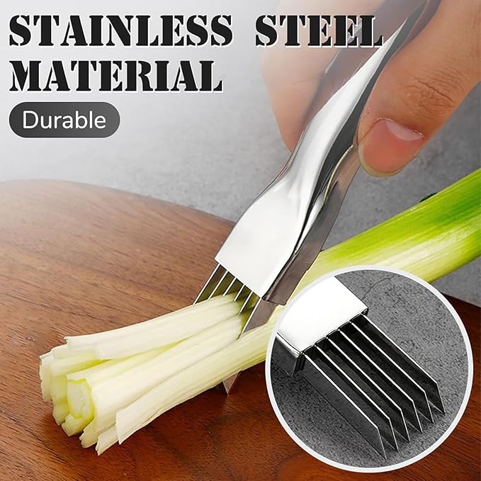 Shred Silk The Knife, 2025 Upgrade Green Onion Cutter Stainless Steel Chopped Kitchen Slicing Tool Cutter for Vegetables Onion Garlic, Multifunctional Kitchen Food Vegetable Cutter (4Pack)