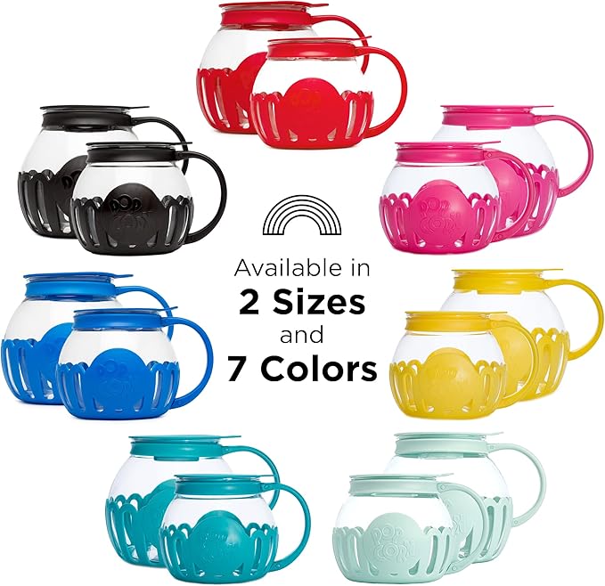 Ecolution Patented Micro-Pop Microwave Popcorn Popper with Temperature Safe Glass, 3-in-1 Lid Measures Kernels and Melts Butter, Made Without BPA, Dishwasher Safe, 1.5-Quart, Teal