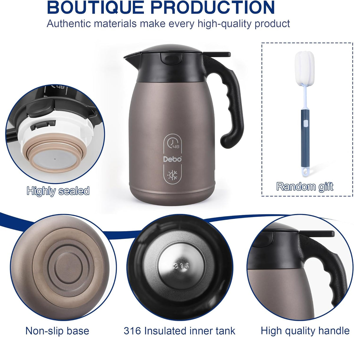 Thermal Coffee Carafe-71oz vacuum Coffee Carafe For Keeping Hot Liquids,Coffee Carafe,Thermal Stainless Steel, Coffee Carafes Press On Lid, Coffee Dispenser.(2.1l) oatmeal