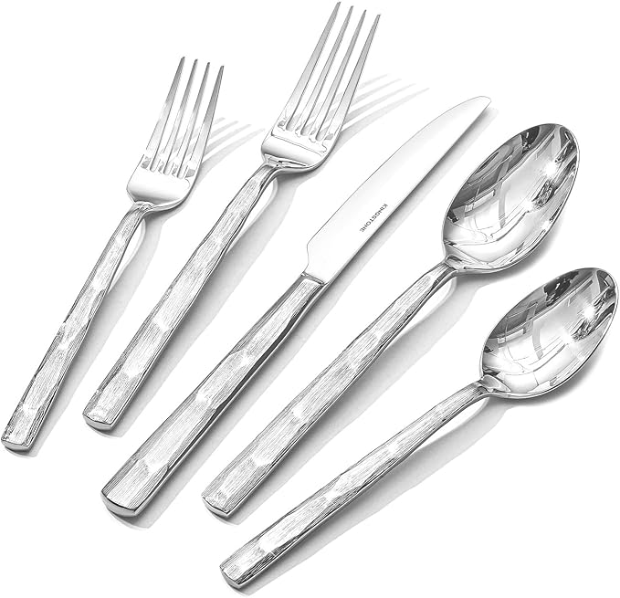 KINGSTONE Silverware Set, 60-Piece 18/10 Stainless Steel Brushed Handle Flatware Cutlery Set, for Kitchen, Home, Party, Wedding Gift, Rust Resistant and Dishwasher Safe
