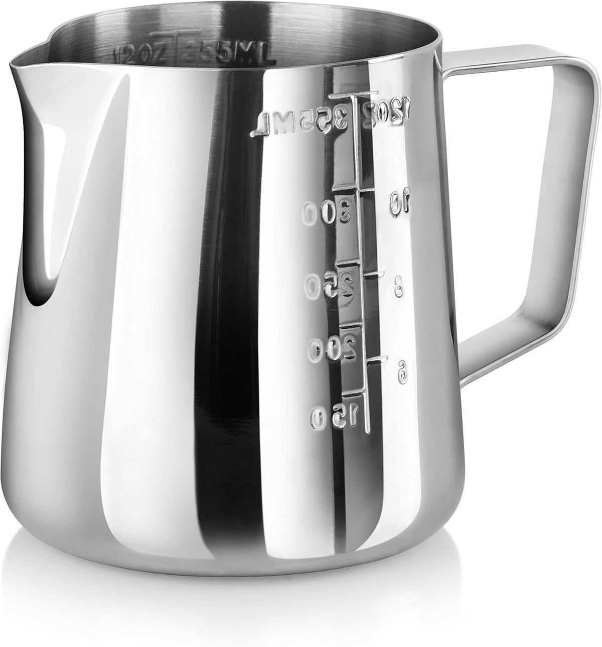 New Star Foodservice 28805 Commercial Grade Stainless Steel 18/8 Frothing Pitcher, 12-Ounce with Measurement Scale (Pack of 2)