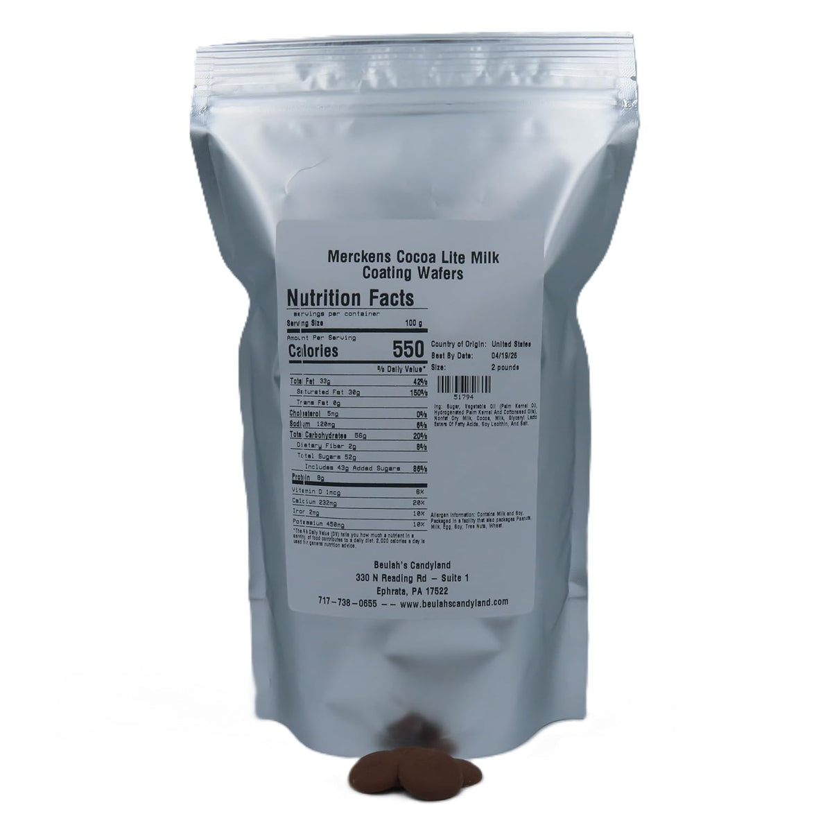 MERCKENS Coating Wafers, Milk Melting Chocolate, Cocoa Lite, 2 Pound Package