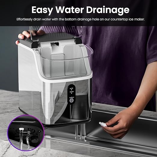 Nugget Ice Makers Countertop,Portable Ice Machine with Crushed Ice, 35lbs/Day,Self-Cleaning,One-Click Operation for Home Use(Silver)