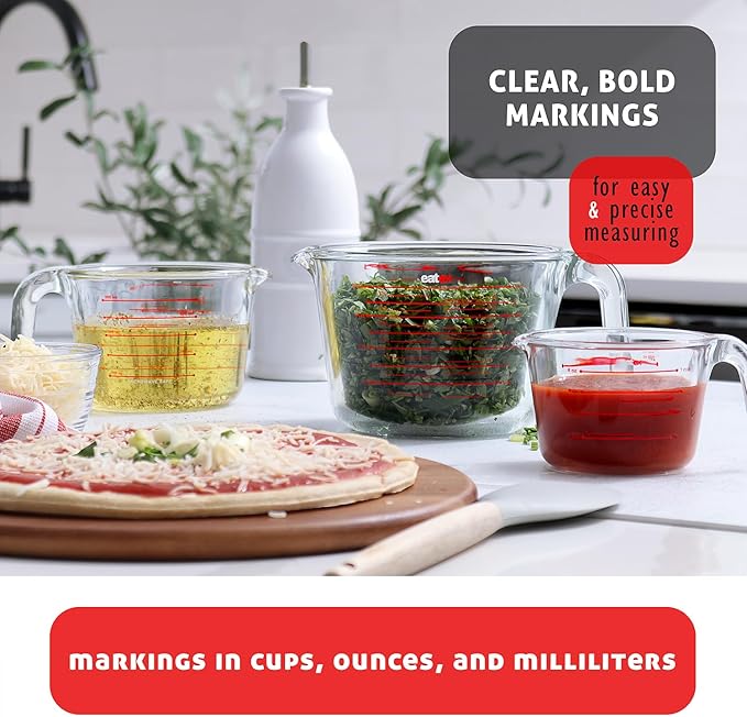Eatex Mixing Bowls with Measuring Cups & Measuring Spoons 17 Piece Set - Nesting Stainless Steel Mixing Bowls Set for Kitchen, Measuring Spoons & Glass Liquid Measuring Cups, Dishwasher Safe Meal Prep