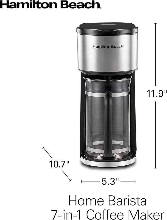 Hamilton Beach Home Barista 7-in-1 Small Coffee Maker with Seven Ways to Brew, 6 Cup Carafe, Drip, Single Serve, French Press, Pour Over, Cold Brew, Easy-Fill Reservoir, Black (46251)