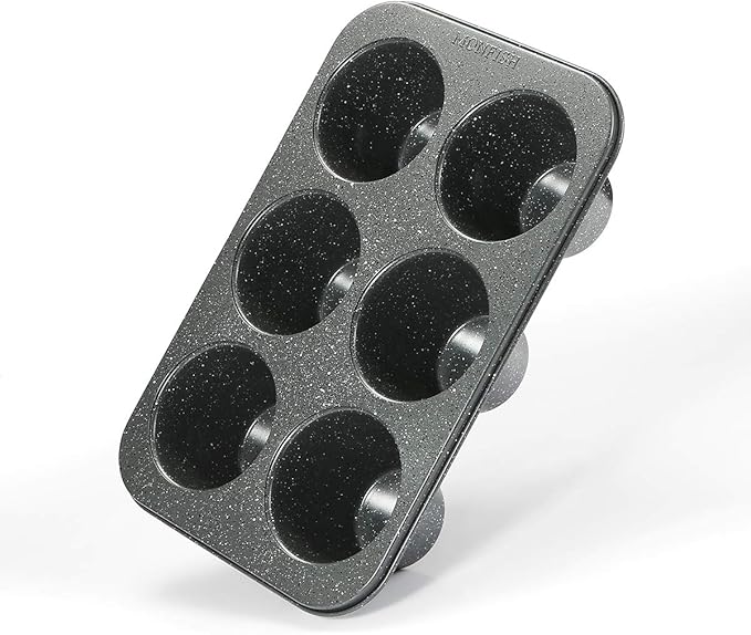 Monfish 2pcs Jumbo Deep Muffin Pan - 6-Cavity Baking Tray, 3.5x3 Inch Cups - Carbon Steel - Black Granite Stone Finish - Extra Large Cupcake Tins for Baking (2 deep muffin)
