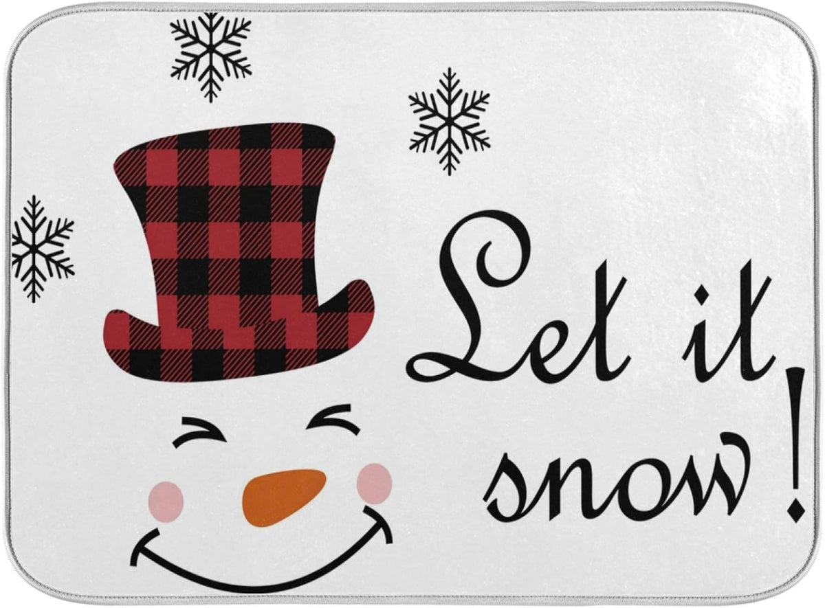 Super Absorbent Dish Drying Mat, Microfiber Fast-Drying Dish Mat, 24" x 18", Kitchen Dish Drying Pad, Watercolor Cute Christmas Winter Snowman