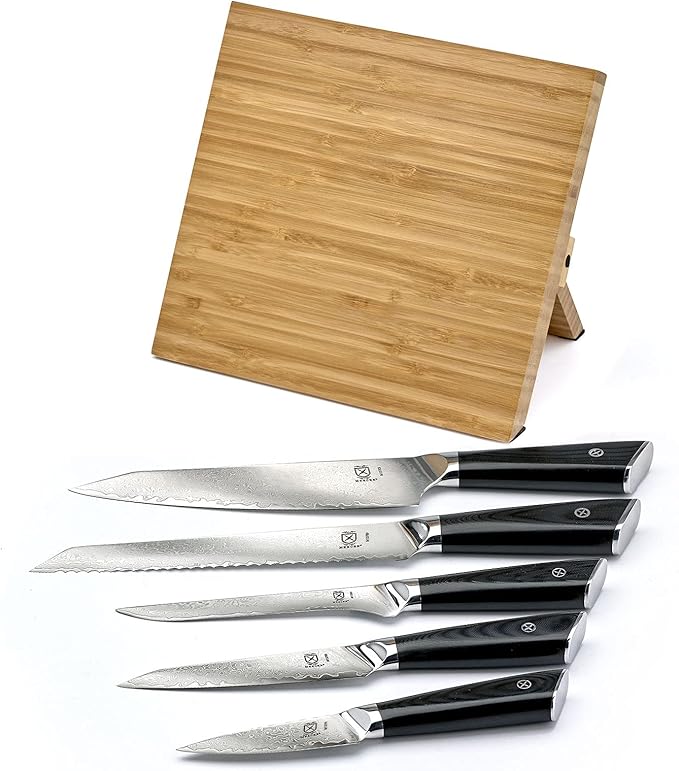Mercer Culinary Premium Grade Super Steel 6-Piece Knife Set with Magnetic Bamboo Stand, G10 Handles