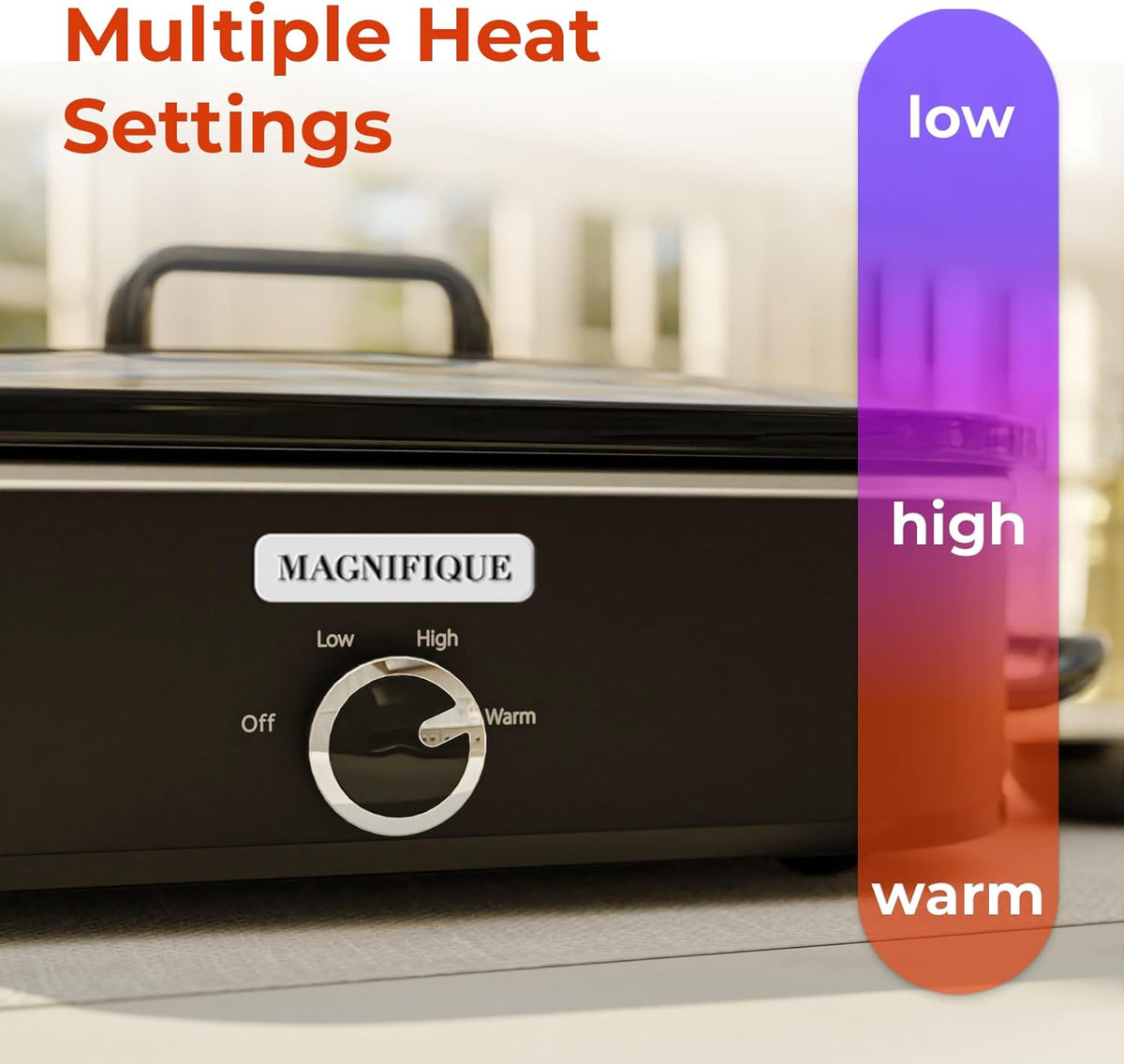 [NEW] MAGNIFIQUE 4-Quart Slow Cooker with Casserole Manual Warm Setting - Perfect Kitchen Small Appliance for Family Dinners, Dishwasher Safe Crock, Black