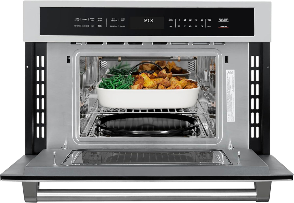 KoolMore KM-CWO30-SS Built-in Microwave with Convection Oven and Air Fryer, 1000W Power with 10 Levels, UL Listed Capacity in Stainless-Steel, 30 in/1.6 cu. ft, Silver