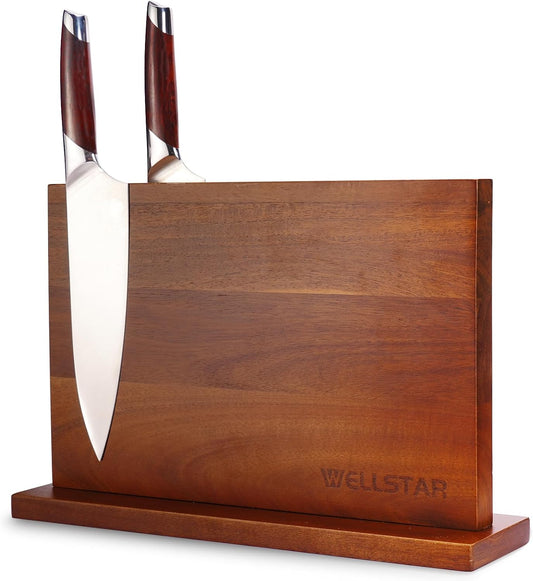 Modern Acacia Magnetic Knife Block Holder 14 x 10 Inches, Large Dual-Sided Strong Magnet Wood knives Stand, Luxurious Kitchen Counter Rack Organizer for a Stable and Stylish Cutlery Display