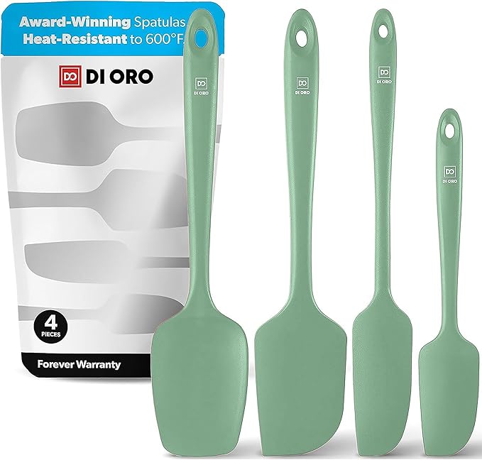 DI ORO Silicone Spatula Set - Rubber Kitchen Spatulas for Baking, Cooking, & Mixing - 600°F Heat-Resistant & BPA Free Silicone Scraper Spatulas for Nonstick Cookware - Dishwasher Safe (4pc, Sage)