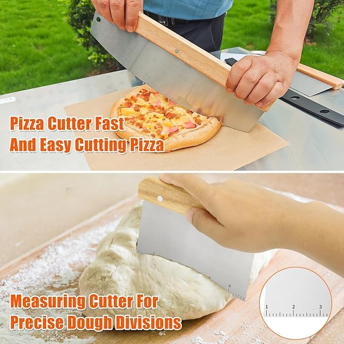 Hisencn 13" Round Pizza Steel for Oven & Grill – Ceramic Baking Steel Pizza Stone Set with Rack, Pizza Peel, Cutter & Dough Scraper, Crack-Resistant & High Heat Conductivity for Crispy Crust