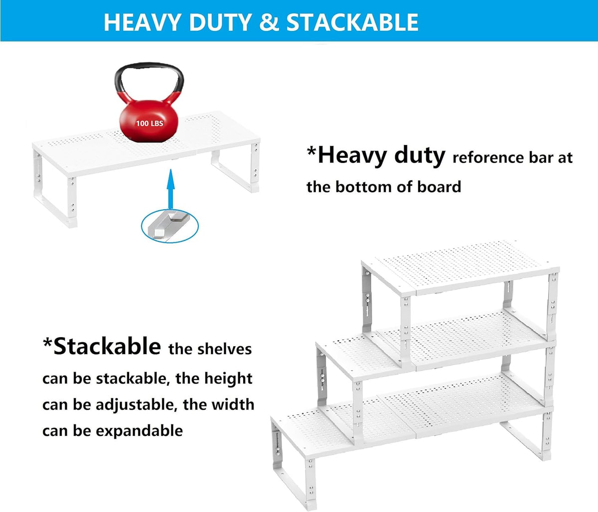 Expandable Spice Rack,Stackable Storage for Cabinet, Multi-Functional Kitchen Shelving,Height-Adjustable,Sustainable Organizer Solution(1Pack/White/Medium)