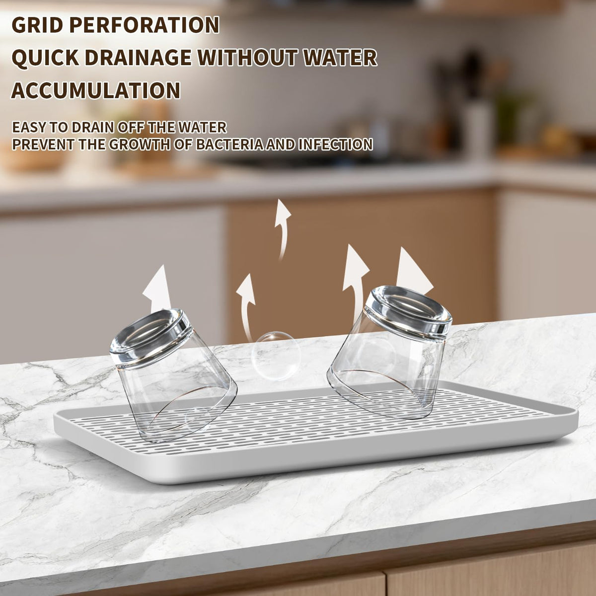 Plastics Drain Tray, Cup & Dish Drying Rack, Drain Board 2 Tier Non Slip Serving Tray with Drainboard Perfect for Sink, Coffee Table, Outdoor (12.2 x 7 x 0.98 in)