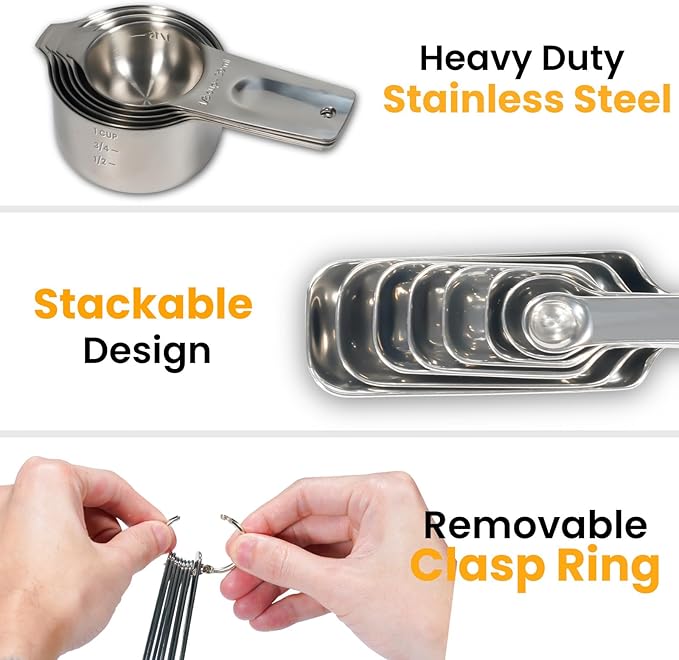 21 Pieces YUNNKEEY Measuring Cups and Spoons Set - Includes 7 Stainless Steel Measuring Cups, 8 Rectangular & 5 Mini Measuring Spoons with Leveler Fits Spice Jars, Ideal for Dry and Liquid Ingredients