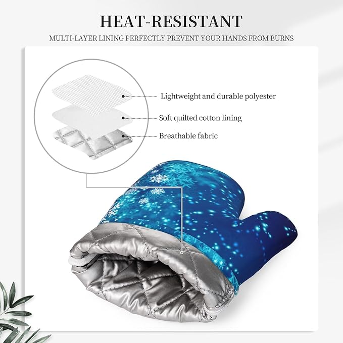 Oven Mitts and Pot Holders Blue Snowflake Winter Christmas Silicone Kitchen Accessories Set of 4 Heat Resistant Long Gloves Potholder Non-Slip Grip for Chef Cooking Baking Grilling BBQ