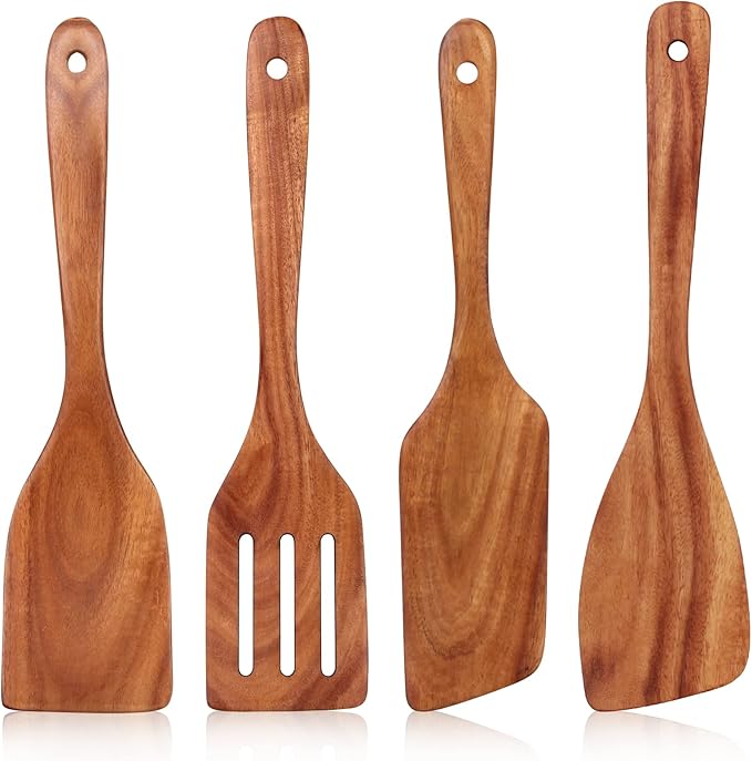 Best Non Toxic Wooden Spatula for Cooking Utensils Set Wood Spurtle Flat Spatulas for Kitchen Use Tools Teak Utensils Slotted Turner Bamboo Cooking Spoons Egg Utensil Cast Iron Scraper Thin Spatula