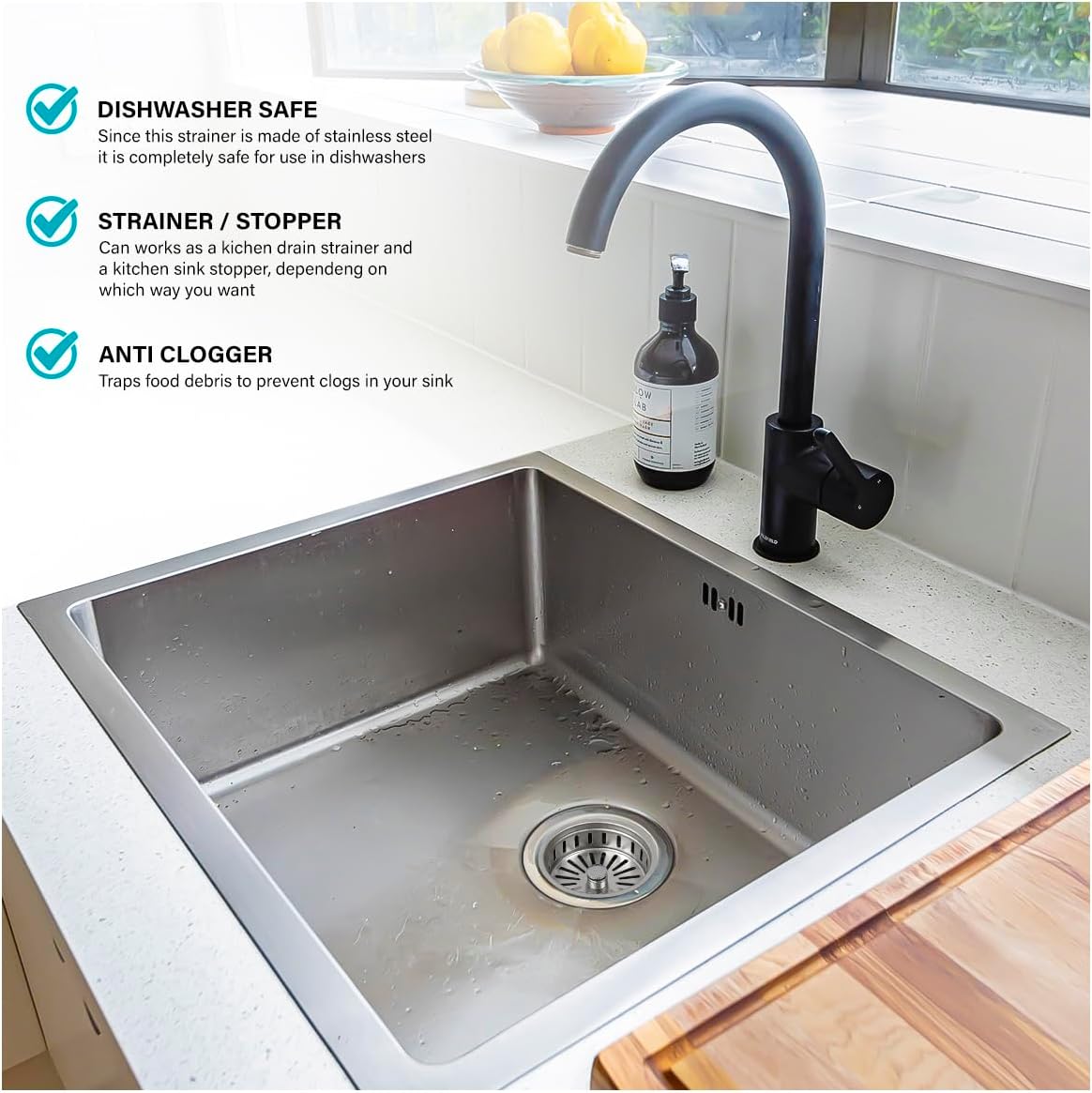 Highcraft 97353 Kitchen Sink Basket Strainer Replacement for Kohler Style Drains Stainless Steel Stopper (Can Vary in 2 Styles), 3.5" (Pack of 1)