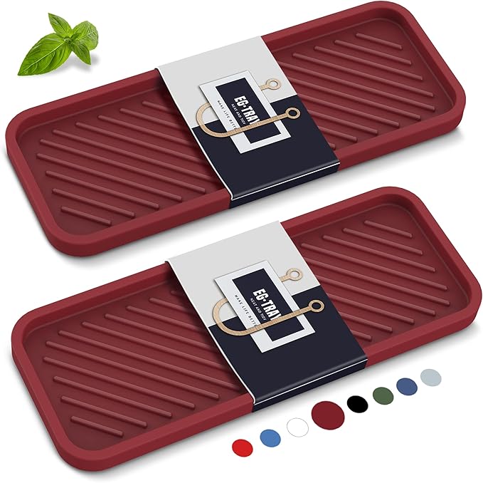 EG-SIPRO Kitchen Sink Organizer Tray,Sponge Holder for Kitchen Sink Bathroom Counter Tray Sponge Caddy Silicone Soap Holder for Soap dispenser, Bottle, Dishwashing Accessories(2-pack)