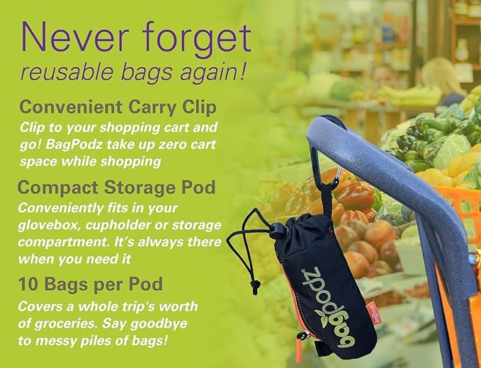Sturdy Reusable Grocery Bags Foldable and Washable - Made From RipStop Nylon Hold 50lbs - Designed in USA Reusable Shopping Bags Inside a Compact Pod with Carry Clip - 5 Pack in Blue