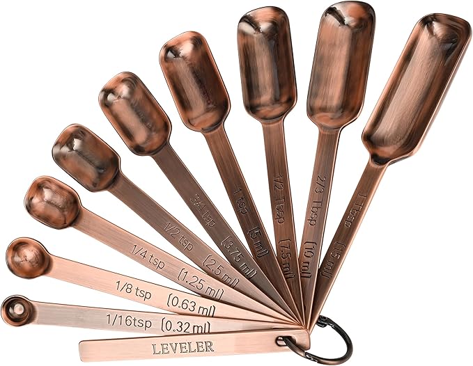 Copper Plated Measuring Cups and Spoons Set, Stainless Steel Measuring Cups and Spoons Set, 7 Kitchen Measure Cup, 9 Spice Measure Spoons, US&Metric Measuring Tools for Baking