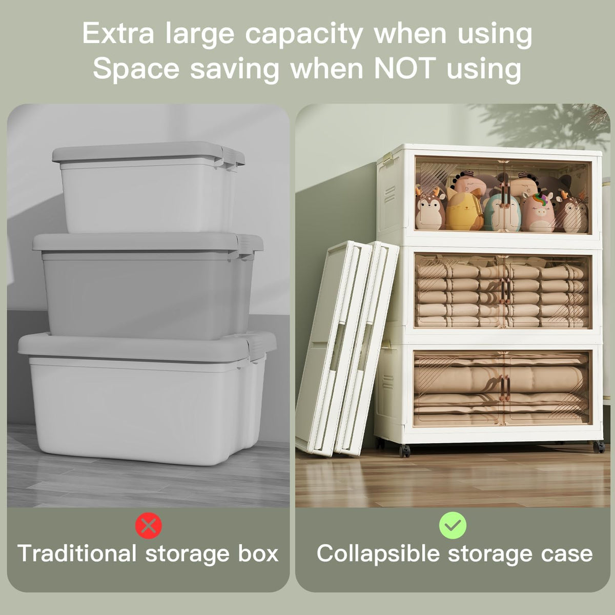 KHNR 5Packs Stackable Storage Bins with Lid, 36 Gal Closet Organizer and Storaging Drawer, Collapsible Storage Box with Wheels, Plastic Clothes Storage Cabinet Containers for Home, Office, Dorm