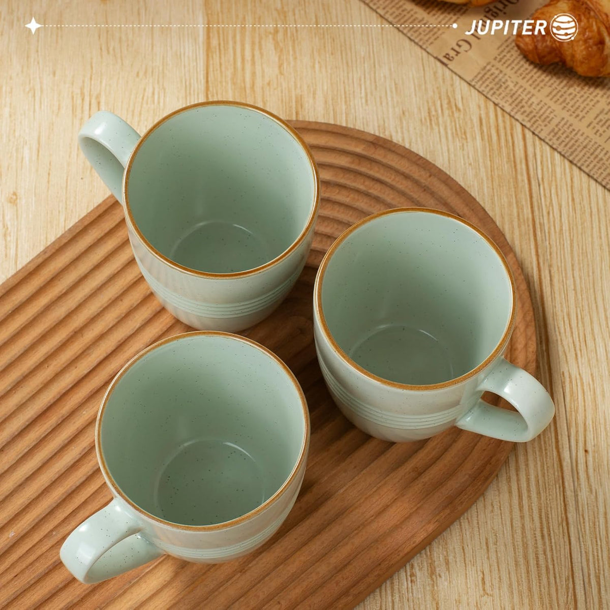 famiware Jupiter Coffee Mugs Set of 4, 14 OZ Coffee Mug, Microwave and Dishwasher Safe, Coffee Cups with Handle for Coffee, Tea, Cocoa, Milk, Light Green