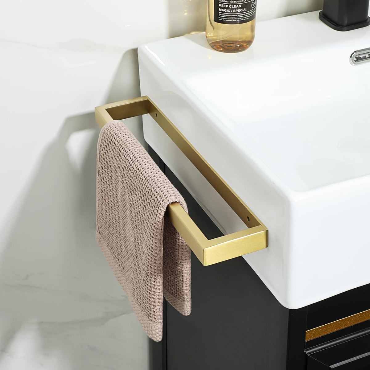 Alise Bathroom Towel Bar, Self Adhesive Hand Towel Holder, Two Usage Methods, 304 Stainless Steel Gold Towel Bar, Wall Mount Bath Towel Rack 12 Inch, GJF030-G