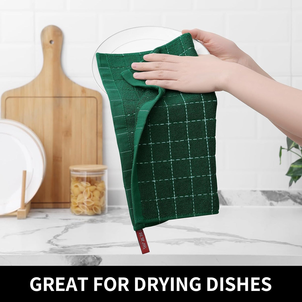 Homaxy 100% Cotton Terry Kitchen Dish Cloths, Ultra Soft and Absorbent Dish Towels for Kitchen, Perfect for Drying and Washing Dishes, 12 Pack, 12 x 12 Inches, Dark Green