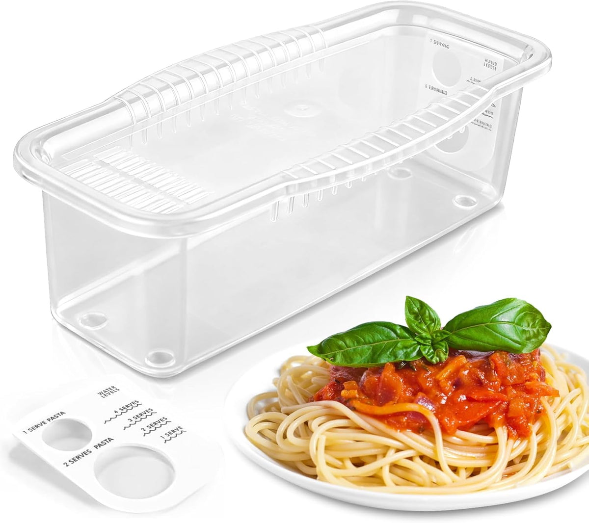Microwave Pasta Pot with Strainer Lid & Measuring Cup Clip Quickly Cook 1-4 Servings-No Mess, Sticking or Waiting For Boil, Pasta Cooker in Microwave for Dorm Kitchen Office College Essential