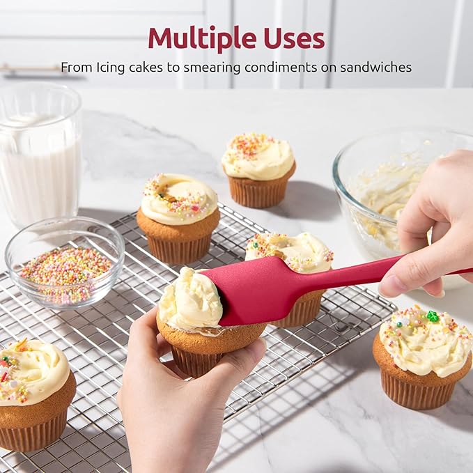 U-Taste 600ºF Heat Resistant Silicone Spatulas: Flexible Food-Grade Silicon Baking Scraper, Kitchen Cooking Mixing Utensils with Upgraded Sturdy Handle Tip for Nonstick Cookware (4-Pc., Red)