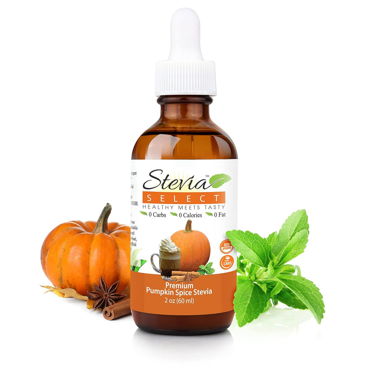 Stevia Select Pumpkin Spice Flavored Liquid Stevia – Zero Calorie Coffee, Tea, Drink & Baking Sweetener, All-Natural, No Erythritol, Keto-Friendly Sugar Alternative, 300 Servings – 2 Oz (1 Pack)