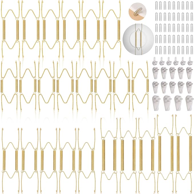 24 pcs Plate Hangers for The Wall, 4/6/8/10/12 Inch Invisible Decorative Wall Plate Hangers, Stainless Steel Plates Walls Hanger for Display Various Sizes with Hooks for Decorative