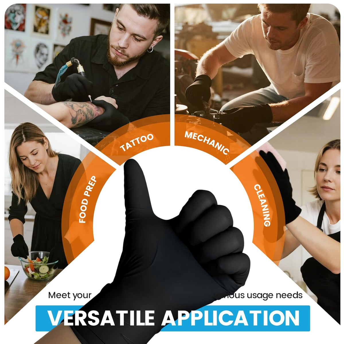 6 mil Disposable Nitrile Gloves, Heavy Duty Disposable Glove, Cooking Gloves, Latex Free, Powder Free (Black of 1000, Large)