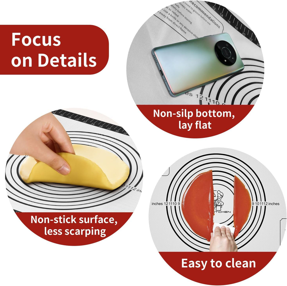 Silicone Macaron Baking Mat, Non Stick Pastry Mat for Rolling Dough,Silicone Mat for Baking Pizza, Cookie, Bread, Fondant, Macarons, Reusable and Large Silicone Mat