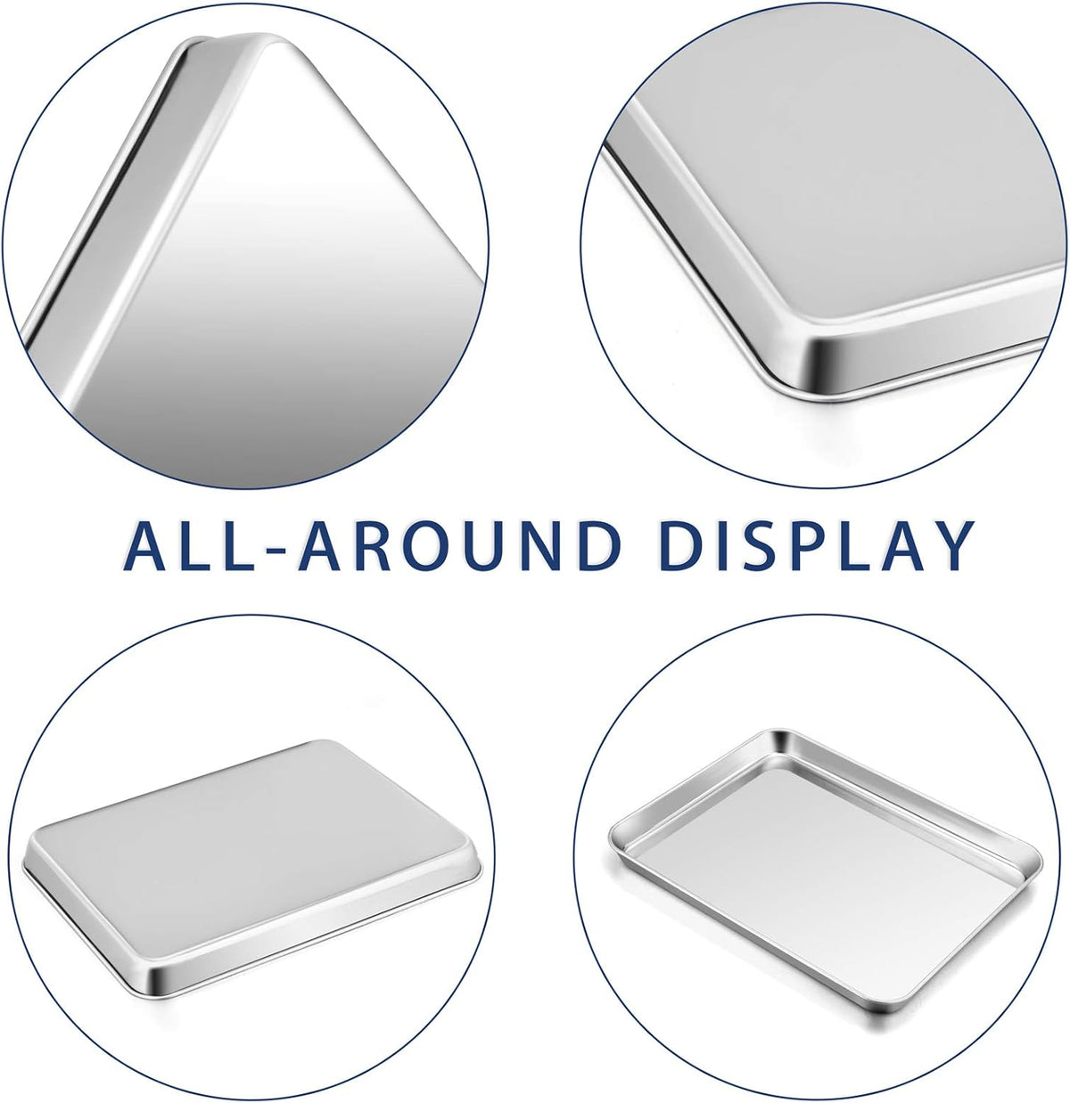 P&P CHEF 16 Inch Baking Cookie Sheet, Oven Pan Tray Stainless Steel Sheet Pan for Kitchen, Oven Bakeware for Multi Uses, Shiny Look & Dishwasher Safe, Healthy & Heavy Duty, 4Pcs
