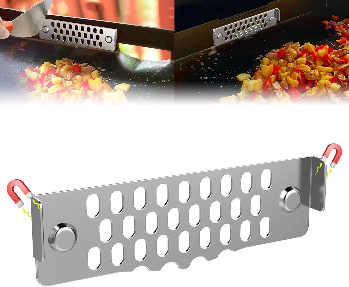 Upgraded Movable Grease Gate for Blackstone Griddle Guard,Block Food from Falling into Rear Grease Trap,Compatible with Blackstone Grill Accessories,Stainless Steel & Magnetic Design,Heat-Resistant