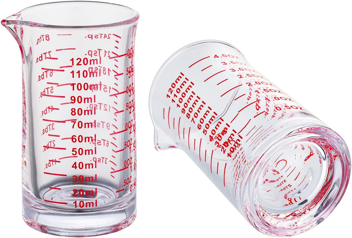 Ackers 4 Oz Glass Measuring Cup,Borosilicate Shot Glass with V-Shaped Spout-Red Line