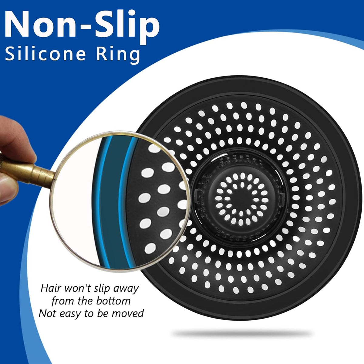 MFTEK Drain Hair Catcher Tub Drain Protector, Stainless Steel Bathtub Shower Drain Hair Stopper Strainer Trap for Shower Bathroom Sink to Catch Hair (Black)